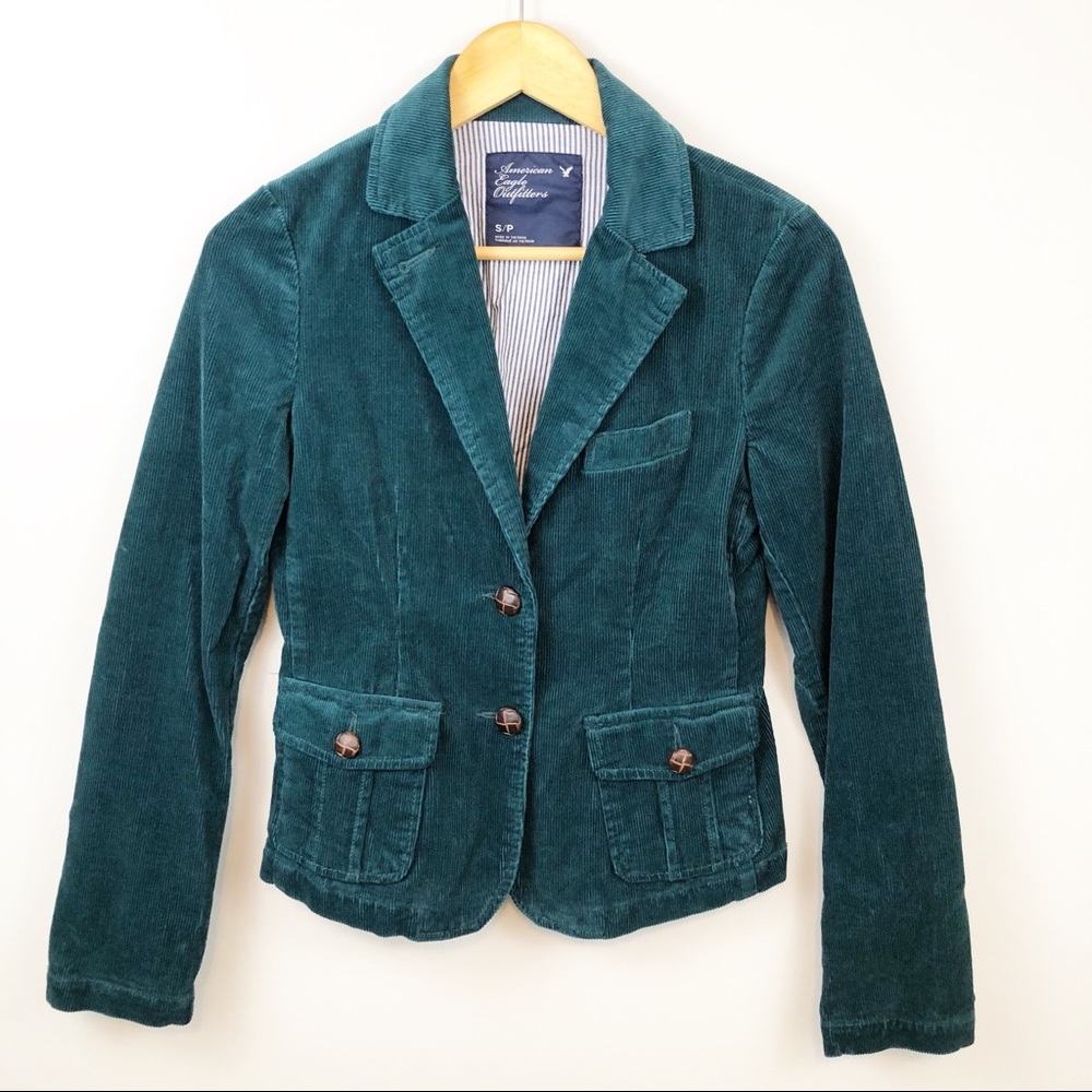AEO teal corduroy blazer NWT